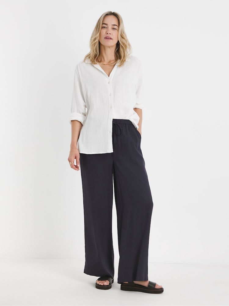 JD Williams Black Linen Wide Leg Trousers - Image 1 of 4