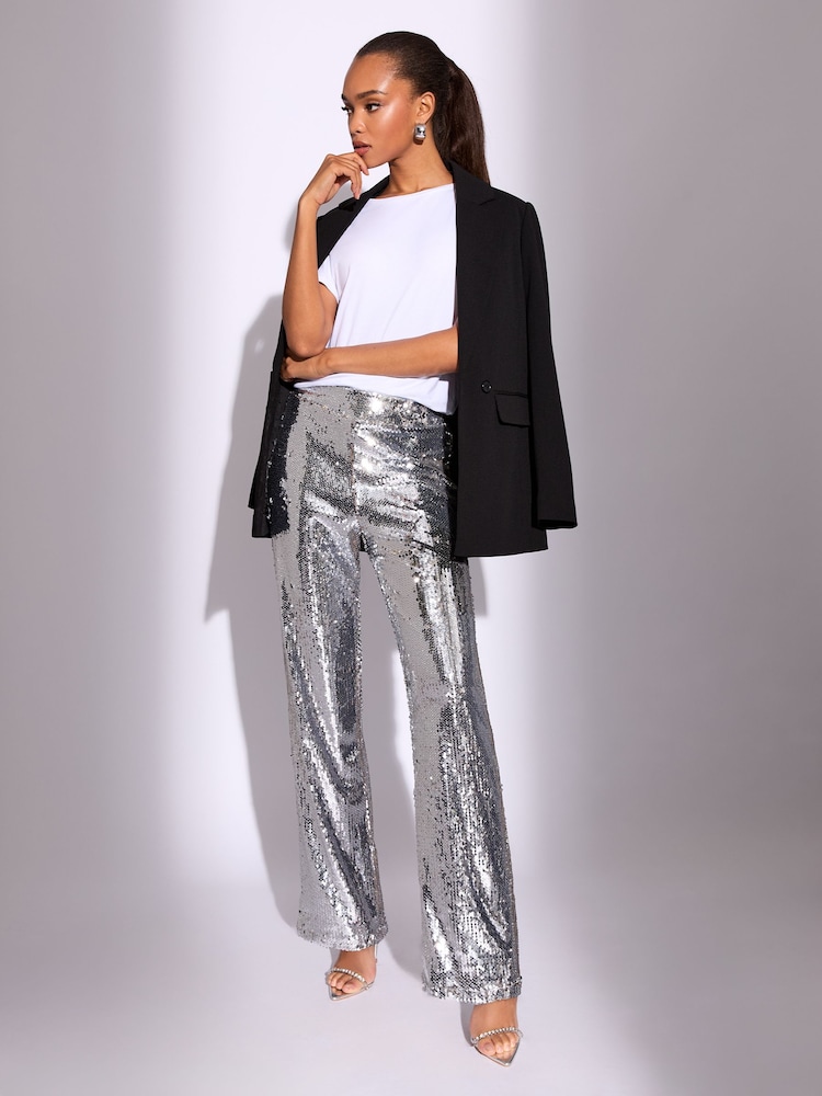 Lipsy Silver Petite Sequin Trousers - Image 2 of 4