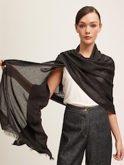 LK Bennett Black Sutton Fabric Modal Blend Shawl - Image 1 of 1
