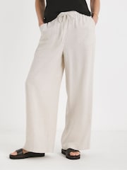 JD Williams Natural Linen Wide Leg Trousers - Image 1 of 4