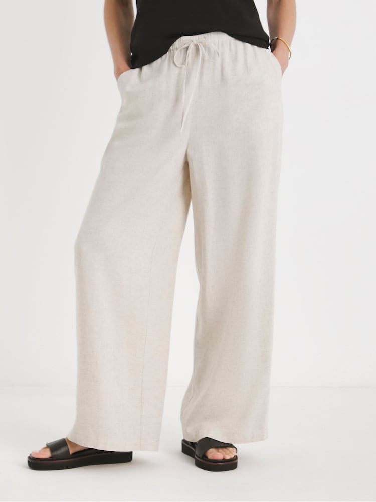 JD Williams Natural Linen Wide Leg Trousers - Image 1 of 4