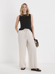 JD Williams Natural Linen Wide Leg Trousers - Image 3 of 4