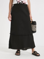 JD Williams Black Linen Frayed Maxi Skirt - Image 2 of 4