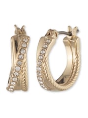 Lauren Ralph Lauren Gold Tone 15mm Twisted Rope Pave Hoop Pierced Earrings - Image 1 of 2