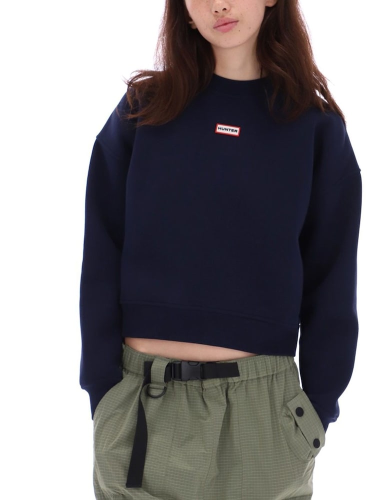 Hunter Blue Tina Logo Cropped Crew Sweat Top - Image 1 of 4