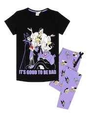 Vanilla Underground Womens Disney Villains Black Short Sleeve Long Leg Pyjamas Set - صورة 3 من 6