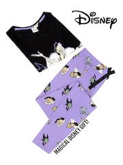 Vanilla Underground Womens Disney Villains Black Short Sleeve Long Leg Pyjamas Set - صورة 4 من 6