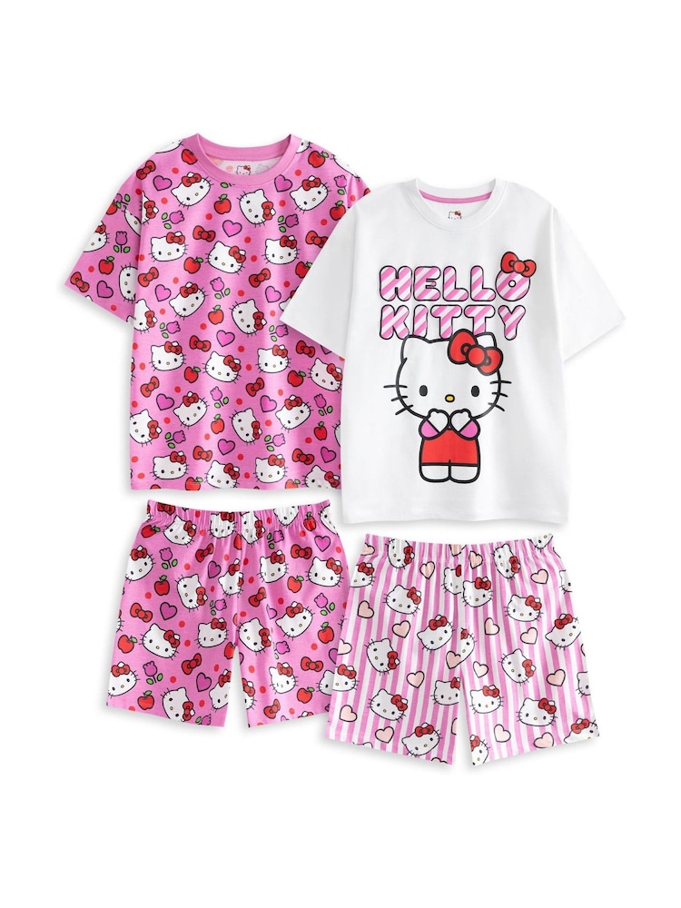 Vanilla Underground Pink Hello Kitty Girls Short Sleeve Short Leg 100% Cotton Pyjamas Set Multipack of 2 - Image 1 of 7