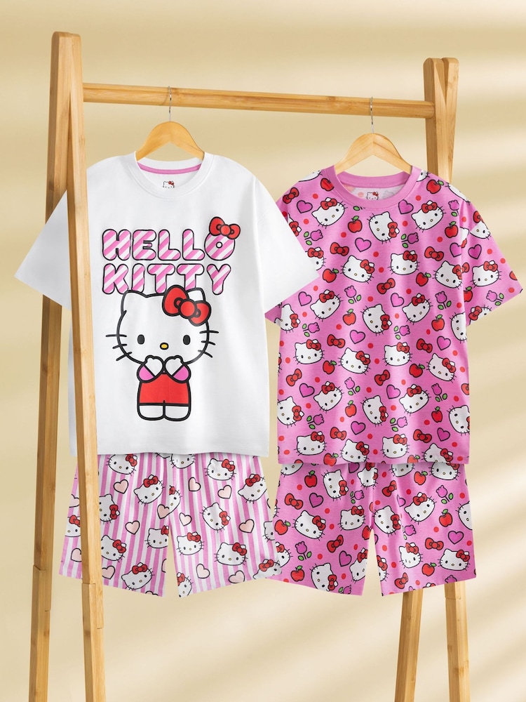 Vanilla Underground Pink Hello Kitty Girls Short Sleeve Short Leg 100% Cotton Pyjamas Set Multipack of 2 - Image 1 of 7 Vanilla Underground Pink Hello Kitty Girls Short Sleeve Short Leg 100% Cotton Pyjamas Set Multipack of 2 - Image 1 of 7