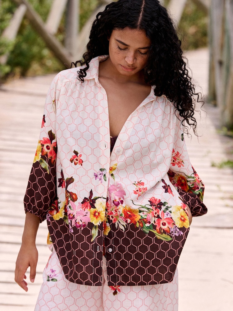 B by Ted Baker Ecru/Suklaa Geo Kukallinen Rantapaita - Kuva 1 / 12