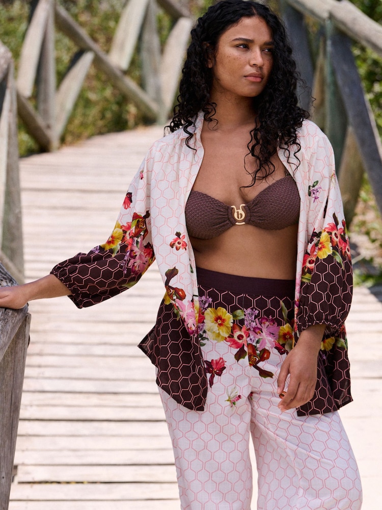 B by Ted Baker Ecru/Suklaa Geo Kukallinen Rantapaita - Kuva 2 / 12