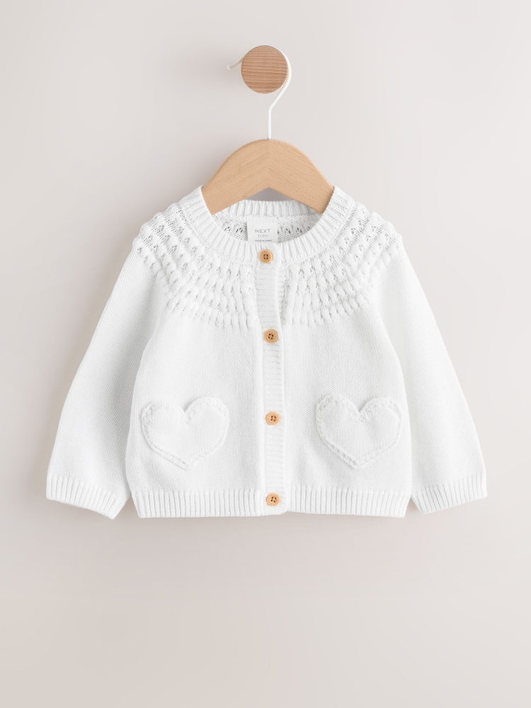 Weiß - Baby Heart Pocket Button Through Cardigan (0mths-2yrs) - Bild 1 von 7
