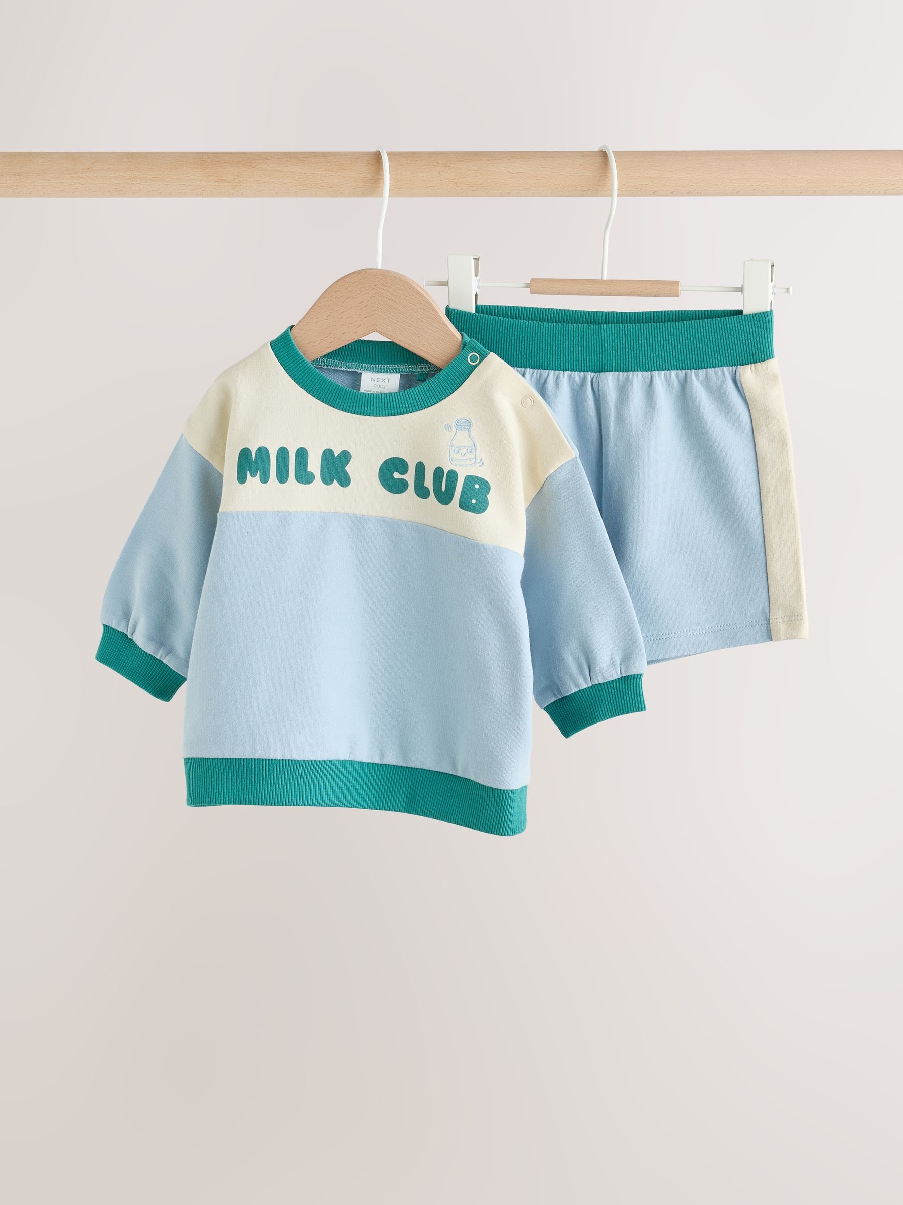 Buy Blue Milk Club Sweatshirt and Shorts Baby Set (0mths-2yrs