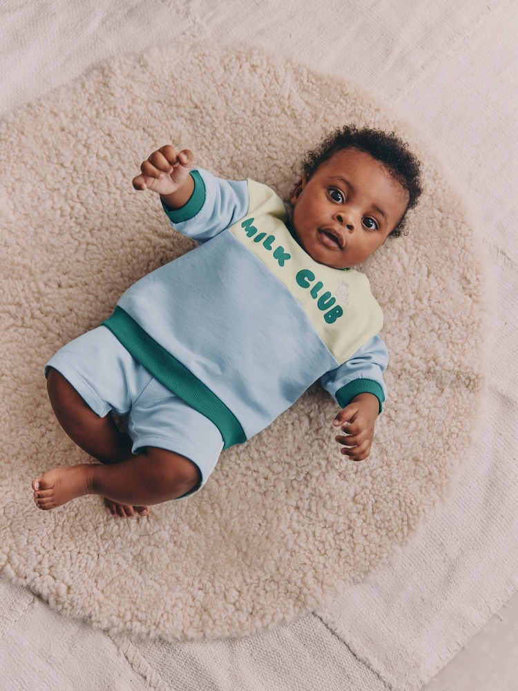 أزرق ـ طبعة Milk Club - طقم سويت شيرت وشورت للبيبي (0شهور-2سنوات) - صورة 2 من 14