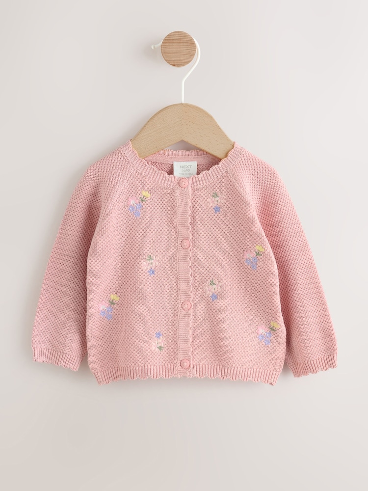 Rosa Blomstrete Brodert - Babycardigan (0mnd.–2år) - Bilde 1 av 7