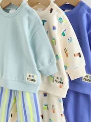 طبعة كلب أزرق - طقم من 6 قطع من سويت شيرت وبنطلون رياضي للبيبي (0 شهر - 3 سنوات) - صورة 11 من 16