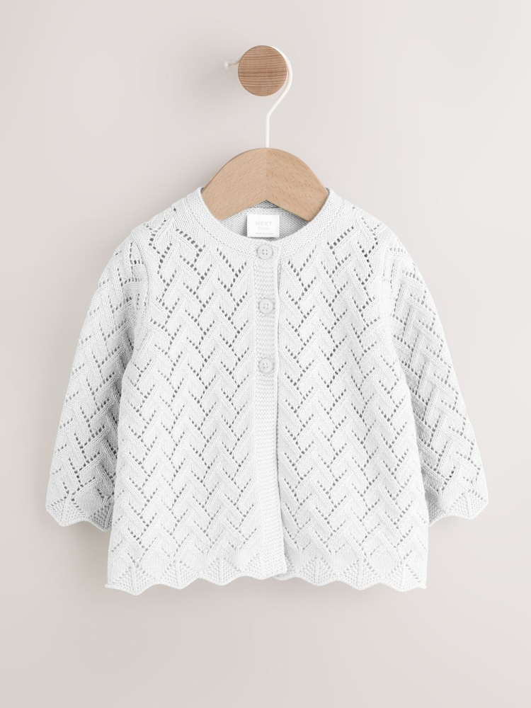 White Baby Pointelle Knitted Cardigan (0mths-2yrs) - Image 1 of 8 White Baby Pointelle Knitted Cardigan (0mths-2yrs) - Image 1 of 8