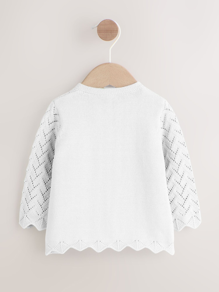 White Baby Pointelle Knitted Cardigan (0mths-2yrs) - Image 2 of 8 White Baby Pointelle Knitted Cardigan (0mths-2yrs) - Image 2 of 8