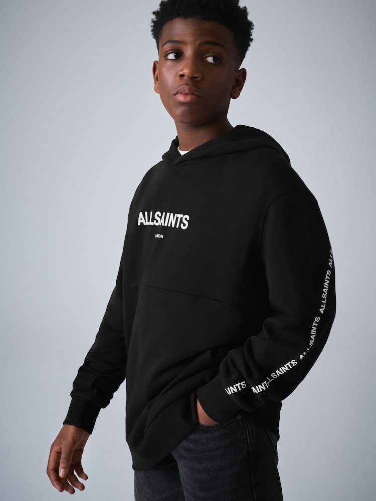 smALLSAINTS Black Logo Tape Oversized Pullover Hoodie - Image 1 of 10