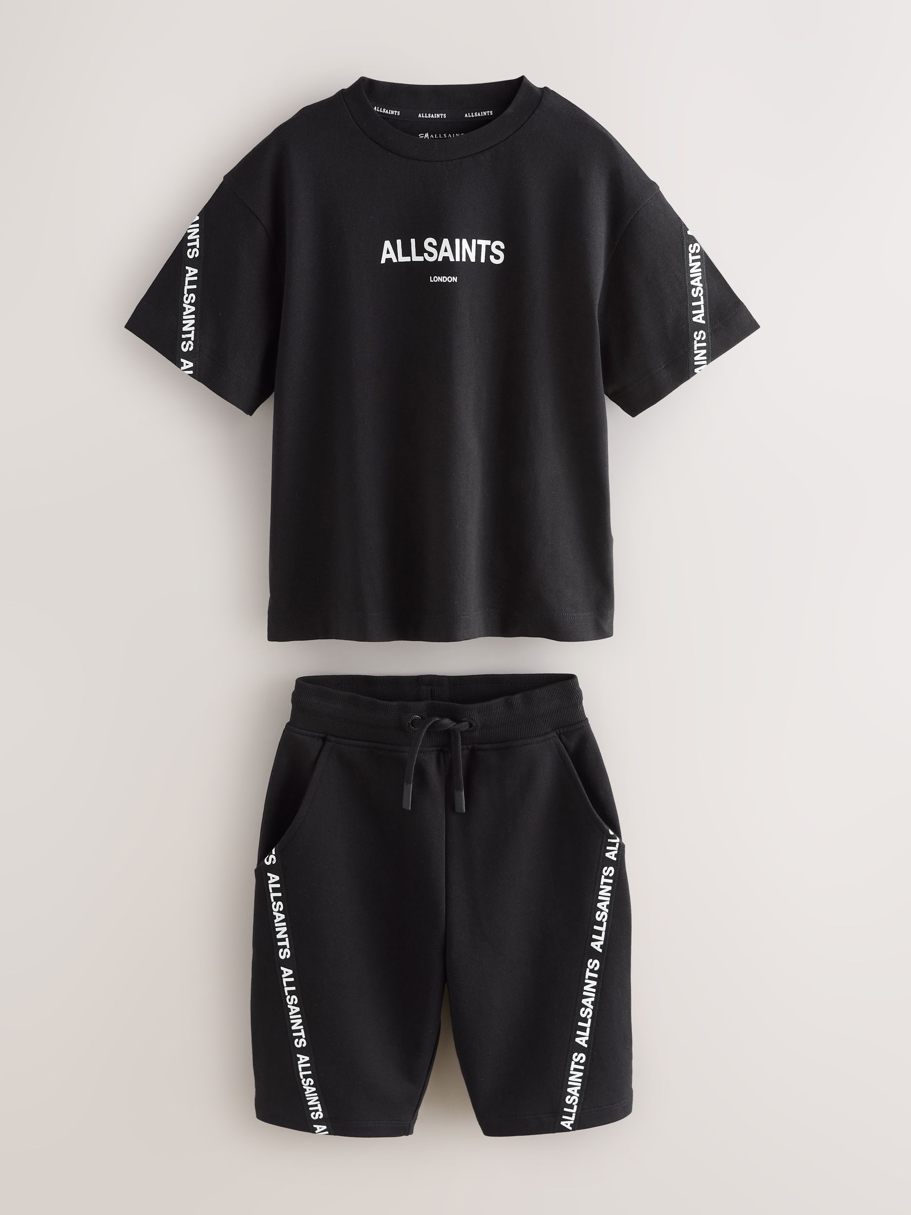 Buy smALLSAINTS Black Logo Tape T-Shirt and Sweat Shorts Set from