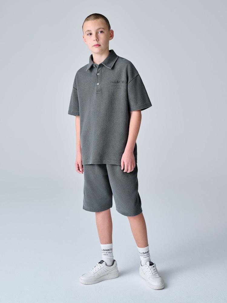 smALLSAINTS Washed Black Underground Waffle Polo Shirt and Short Set - Image 1 of 15 smALLSAINTS Washed Black Underground Waffle Polo Shirt and Short Set - Image 1 of 15