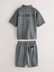 smALLSAINTS Washed Black Underground Waffle Polo Shirt and Short Set - Image 10 of 15