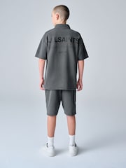 smALLSAINTS Washed Black Underground Waffle Polo Shirt and Short Set - Image 4 of 15