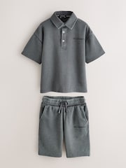 smALLSAINTS Washed Black Underground Waffle Polo Shirt and Short Set - Image 9 of 15