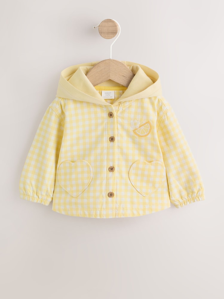Yellow Gingham Lemon Embroidered - Baby Hooded Jacket (0mths-2yrs) - Imaginea 1 din 8