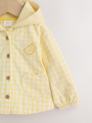 Yellow Gingham Lemon Embroidered - Baby Hooded Jacket (0mths-2yrs) - Imaginea 3 din 8