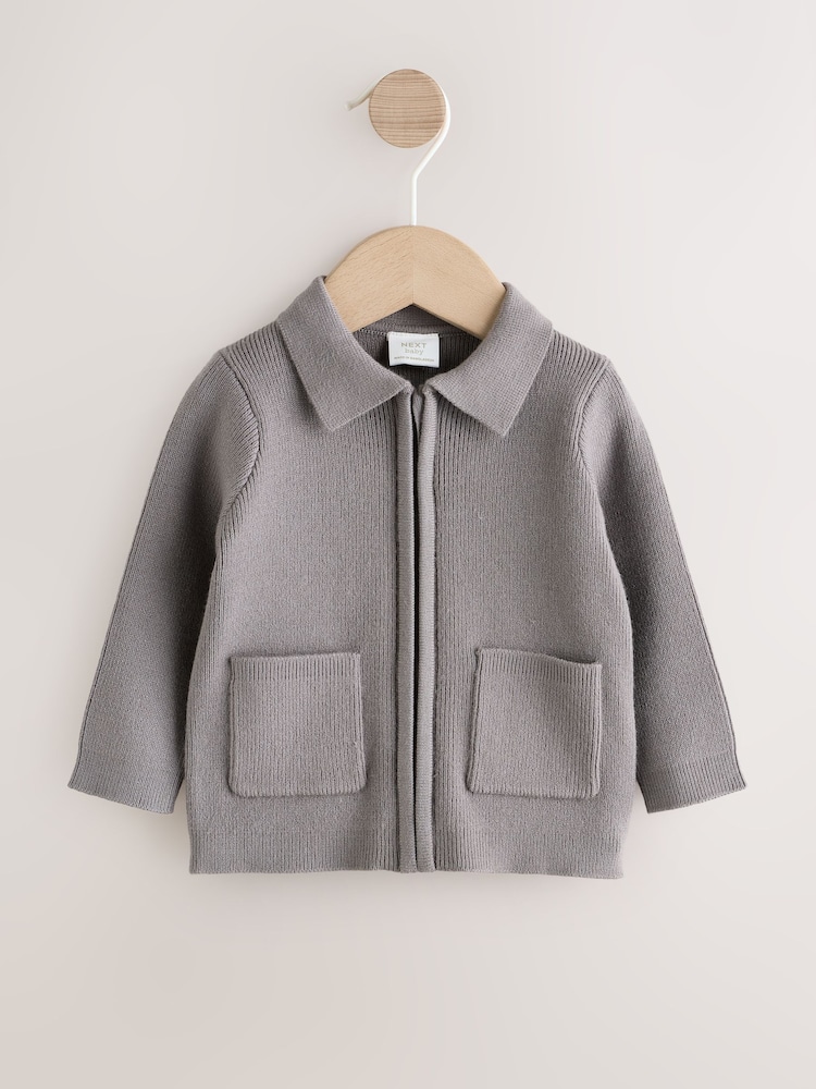 Charcoal Grey Zip front knitted Shacket (0mths-2yrs) - Image 1 of 7