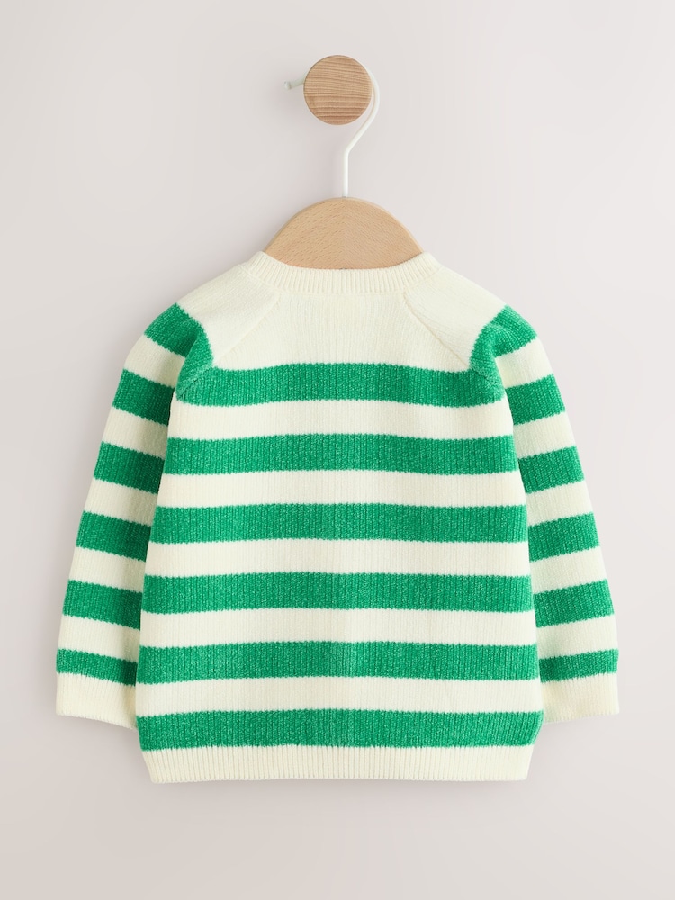 Verde - Striped Button Through Chenille Baby Cardigan (0mths-2yrs) - Imaginea 2 din 6