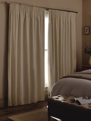 Light Natural Cotton Blackout/Thermal Pencil Pleat Curtains - Image 2 of 6