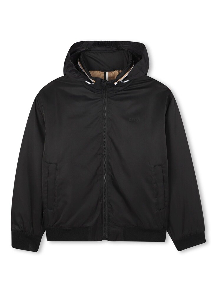BOSS Black Zip-Up Windbreaker Jacket With Stripe Collar - Image 7 of 7 BOSS Black Zip-Up Windbreaker Jacket With Stripe Collar - Image 7 of 7