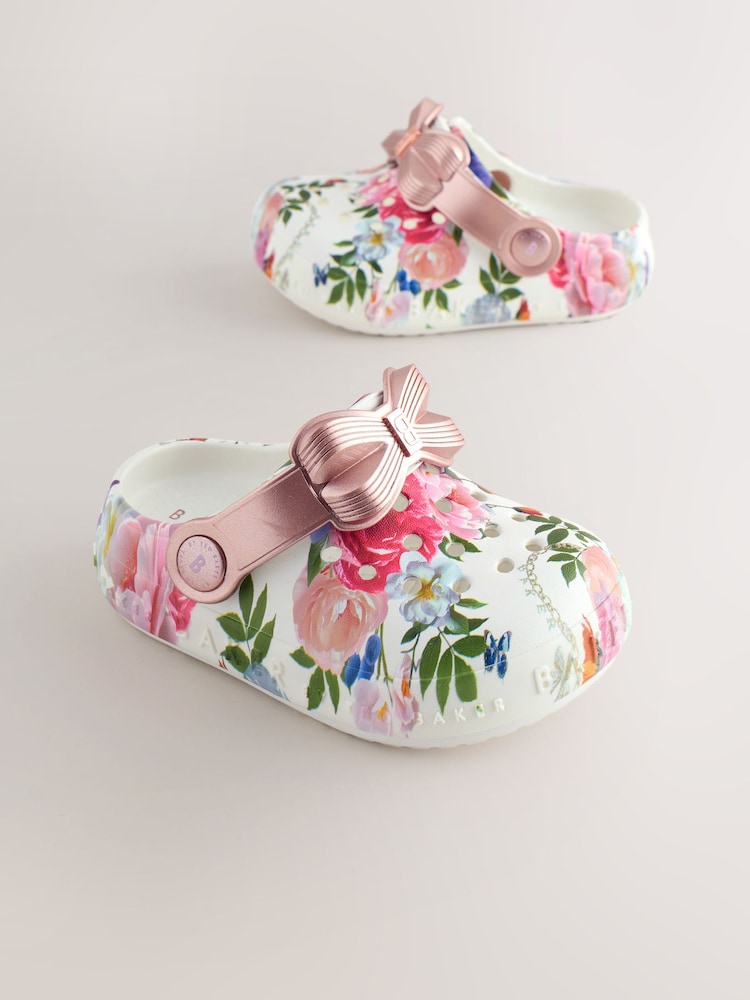 أبيض زهور - Baker by Ted Baker Girls Bow Clog Sandals - صورة 2 من 7