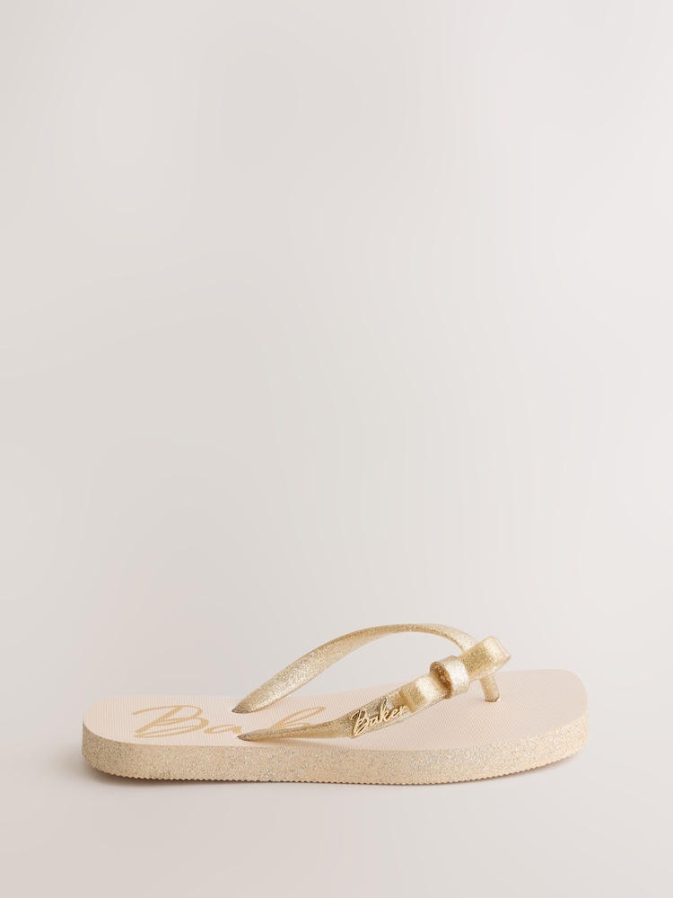 Baker by Ted Baker Gold Charm Square Toe Flip Flops - Image 2 of 5 Baker by Ted Baker Gold Charm Square Toe Flip Flops - Image 2 of 5