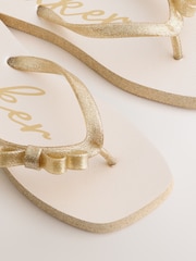 Baker by Ted Baker Gold Charm Square Toe Flip Flops - Image 3 of 5