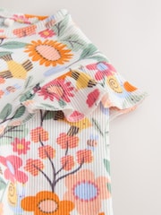 Orange Ditsy Floral Long Sleeve Ribbed Frill Top (3mths-7yrs) - Image 6 of 7