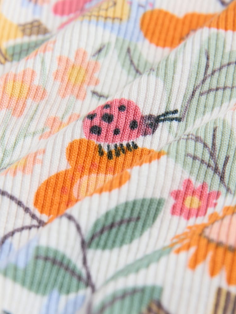 Orange Ditsy Floral Long Sleeve Ribbed Frill Top (3mths-7yrs) - Image 7 of 7