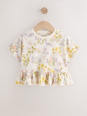 Ecru White Floral Short Sleeve Peplum T-Shirt (3mths-7yrs) - Image 5 of 8