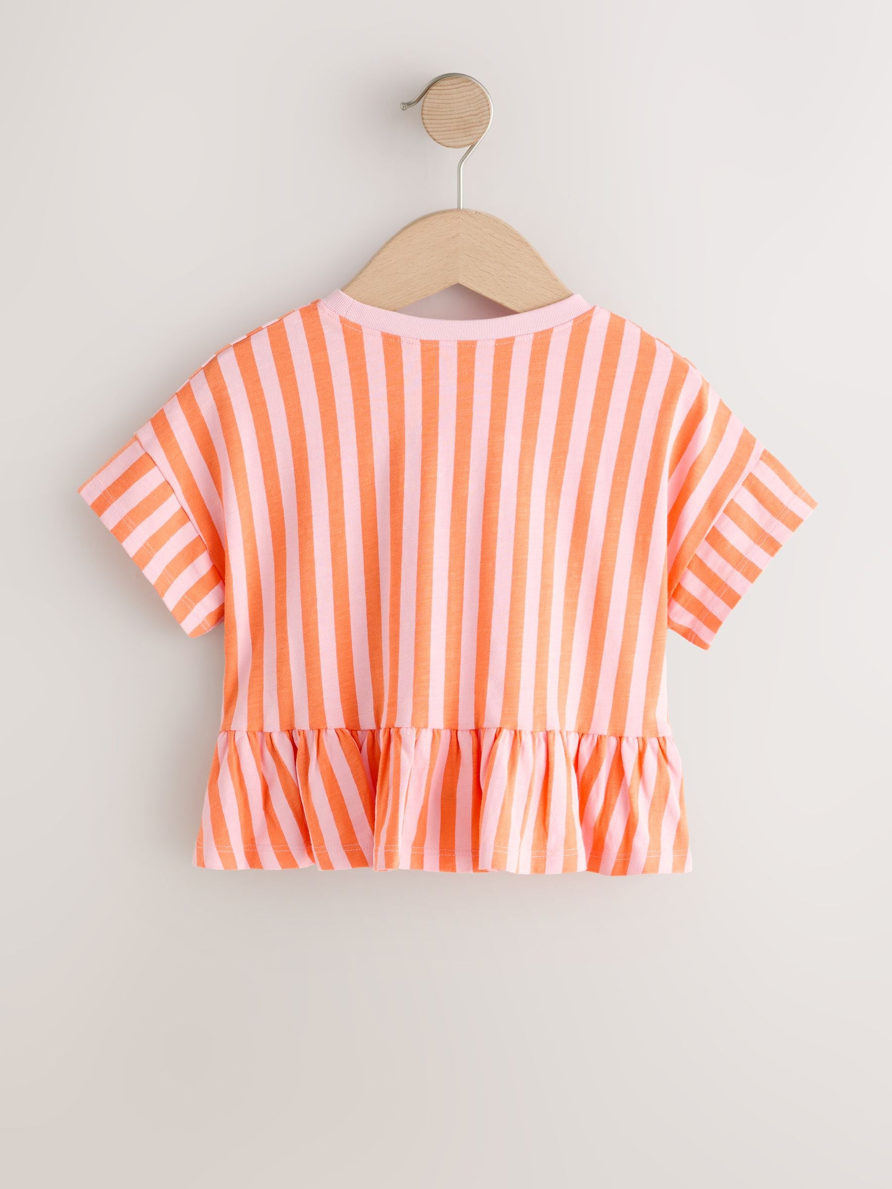 Buy Pink/Orange Stripe Short Sleeve Peplum T-Shirt (3mths-7yrs