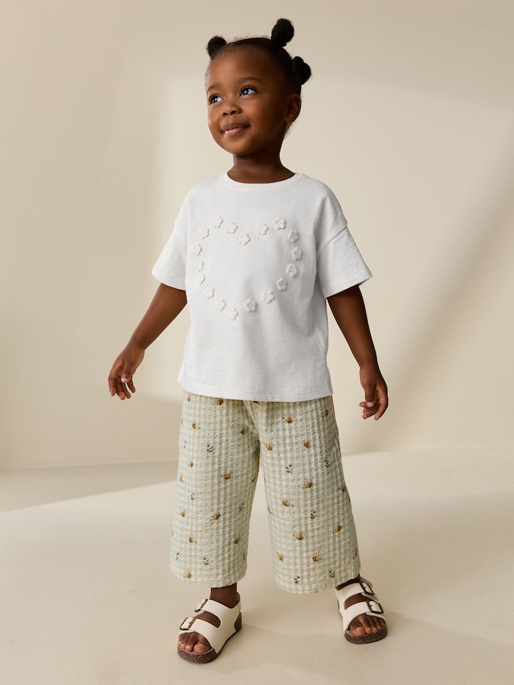 Ecru White Short Sleeve Heart Embroidered Top (3mths-7yrs) - Image 2 of 7