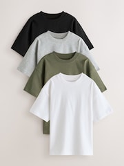 Black/White/Grey/Khaki Oversized Fit Short Sleeves T-Shirts 4 Pack (3-16yrs) - Image 1 of 8