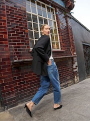 JD Williams Blue Barrel Leg Jeans - Image 2 of 4