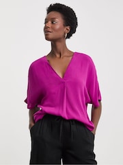 JD Williams Purple Crinkle Popover Top - Image 1 of 4
