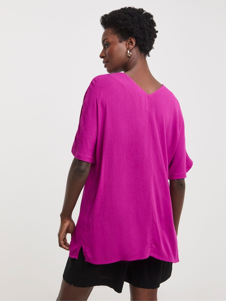 JD Williams Purple Crinkle Popover Top - Image 2 of 4