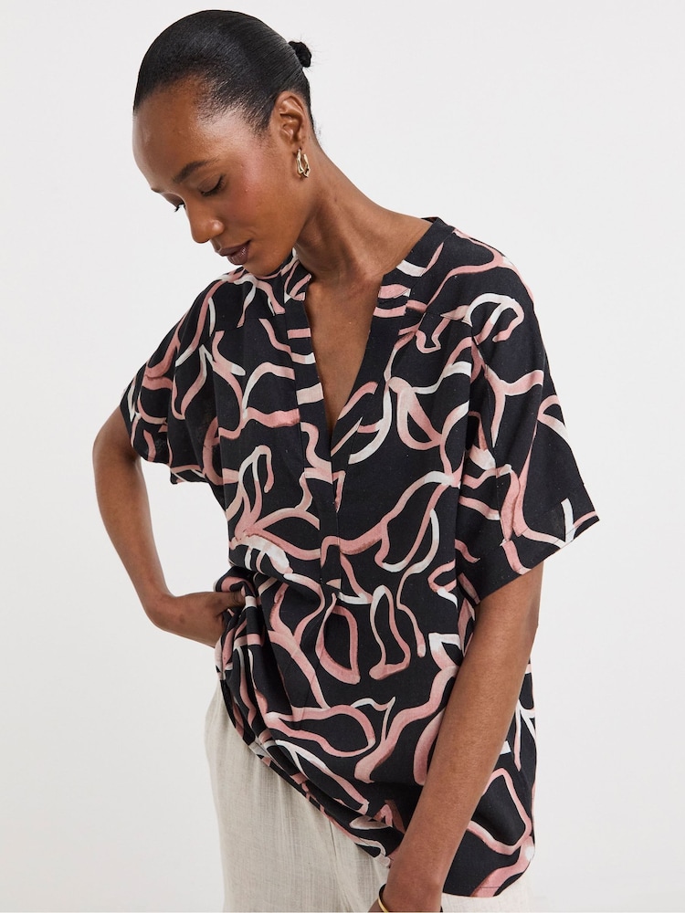 JD Williams Black Linen Popover Top - Image 1 of 4