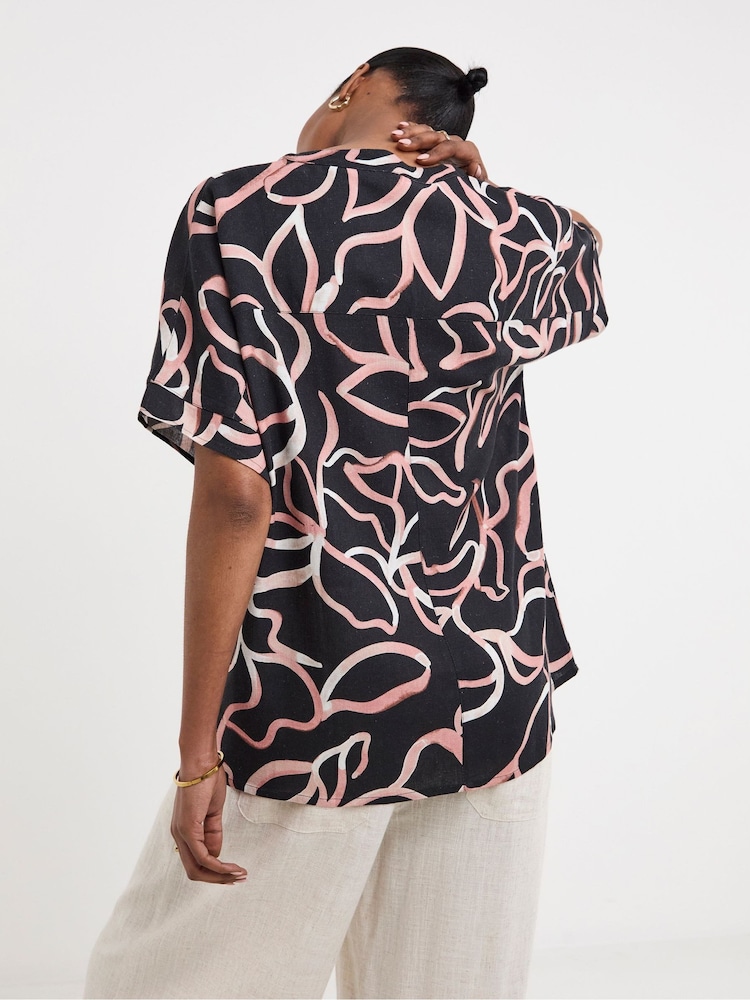 JD Williams Black Linen Popover Top - Image 2 of 4