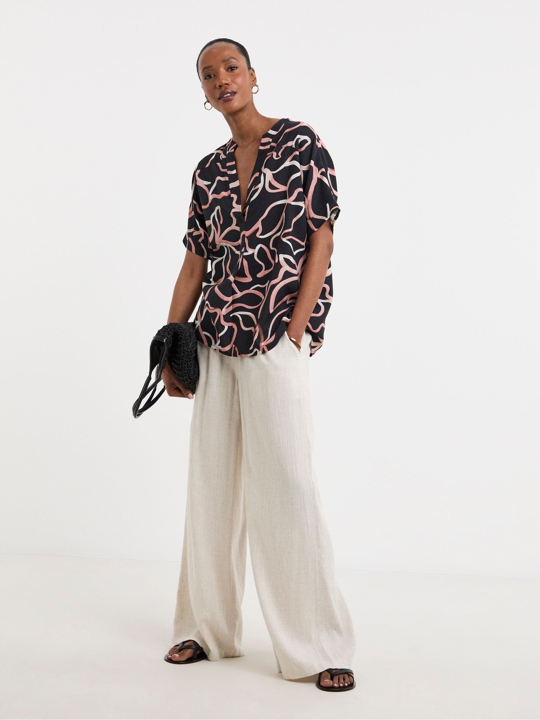 Buy JD Williams Black Linen Mix Popover Top from the Next UK