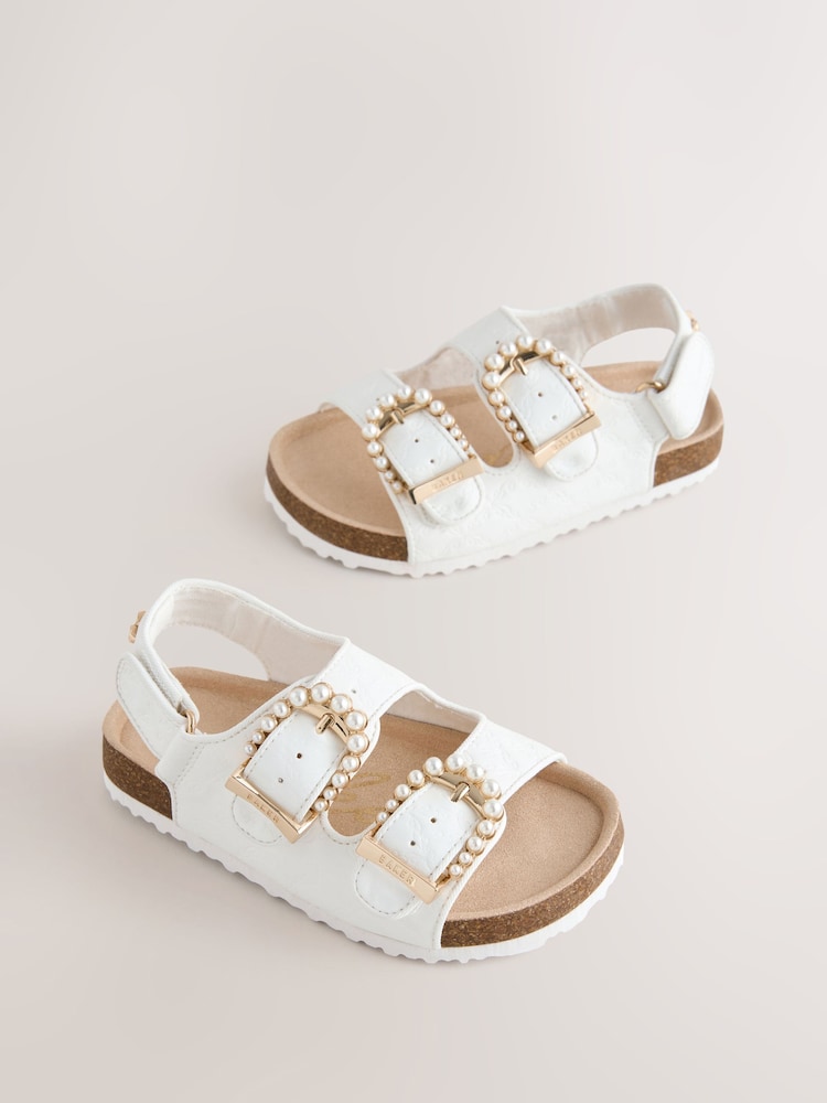 Baker by Ted Baker Natural Raffia Double Buckle Footbed Sandals - Image 1 of 5 Baker by Ted Baker Natural Raffia Double Buckle Footbed Sandals - Image 1 of 5